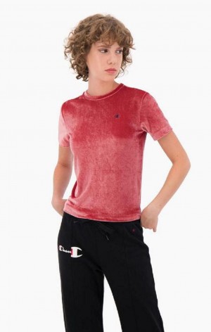 Champion Velvet C Logo T-Shirt T-skjorte Dame Rød | 8065-JXBUT