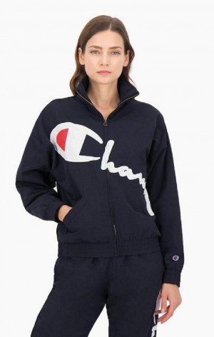 Champion Vintage-Inspired Zip-Through Track Jacket Jakker Dame Mørke Blå | 3514-CSWIJ