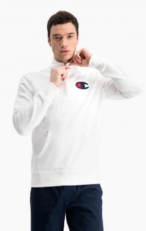 Champion Zip-Up Satin C Logo Hoodie Hettegenser Herre Hvite | 6701-MZPOR