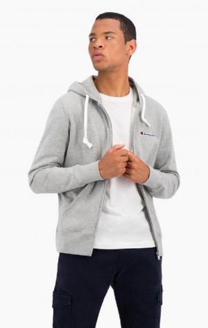 Champion Zip-Up Script Logo Hoodie Hettegenser Herre Lyse Grå | 6953-CFRIM