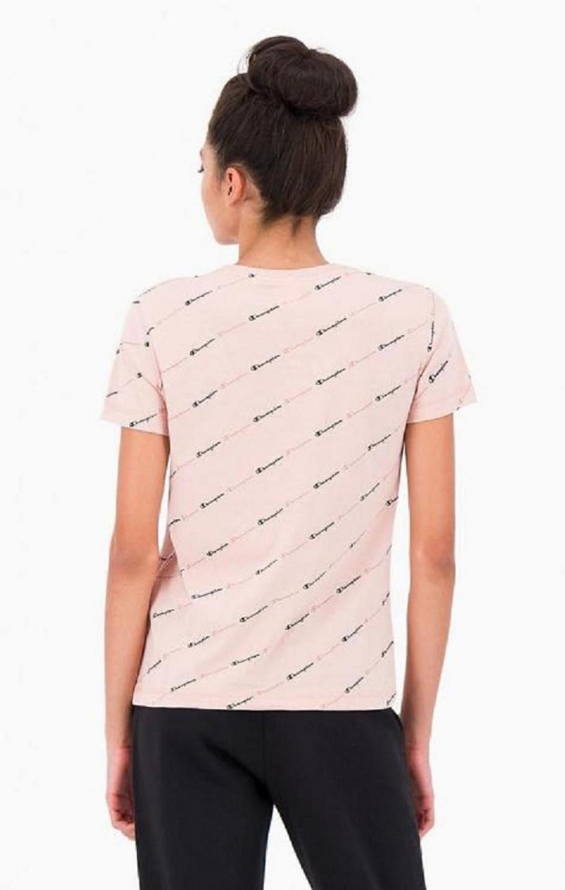 Champion All-Over Script Logo T-Shirt T-skjorte Dame Rosa | 6293-MPLIY