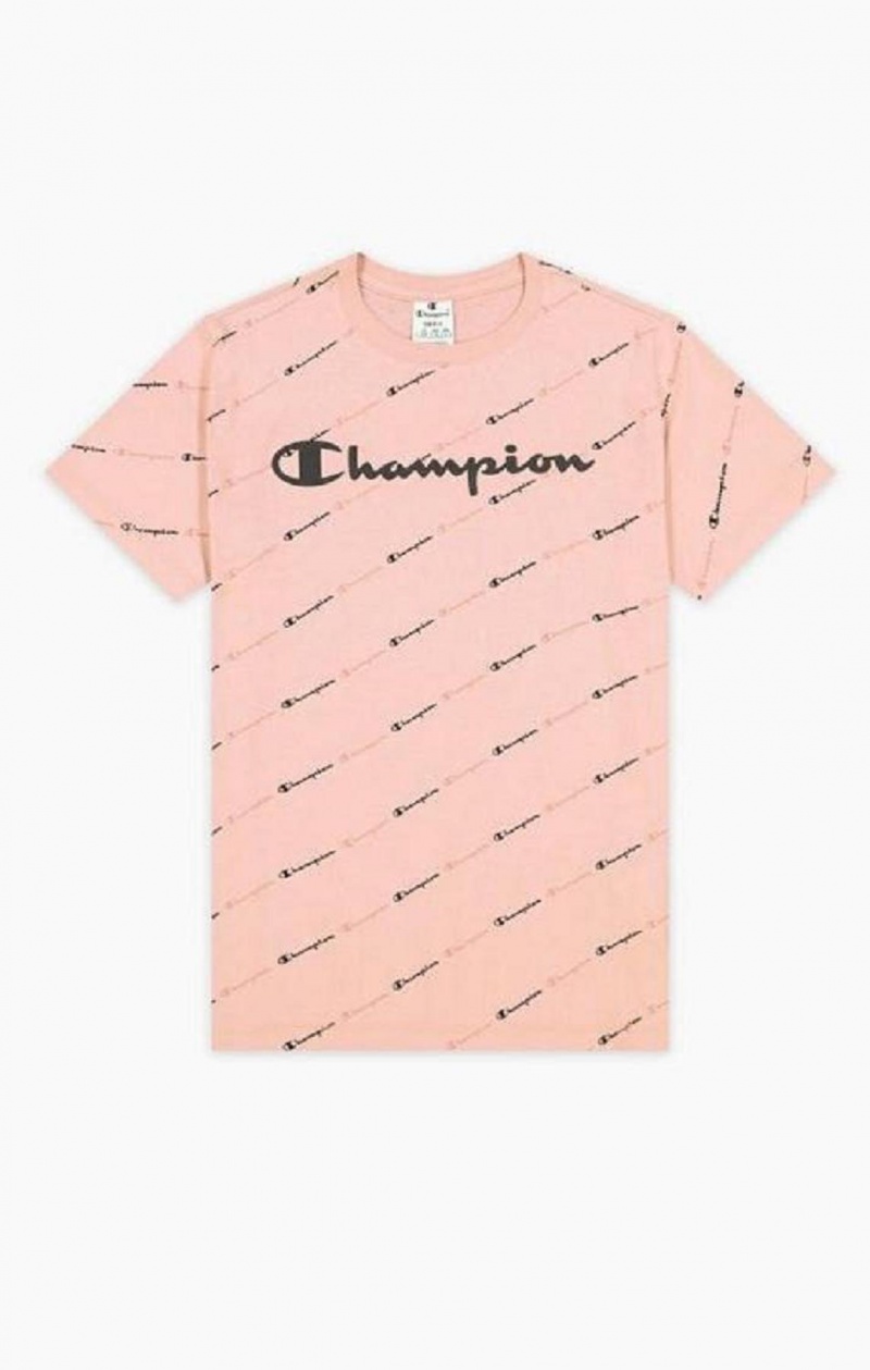 Champion All-Over Script Logo T-Shirt T-skjorte Dame Rosa | 6293-MPLIY