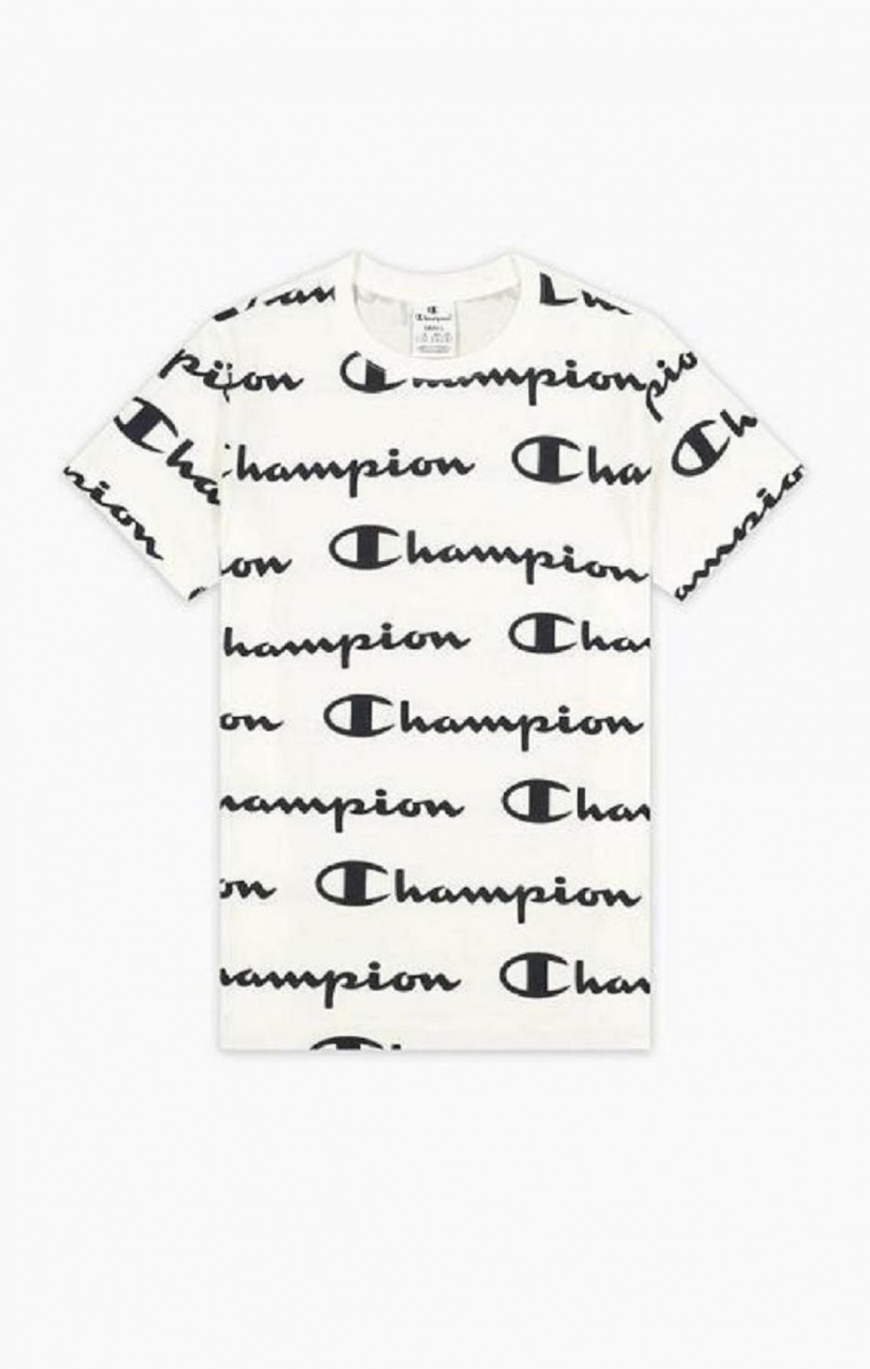 Champion All-Over Script Logo T-Shirt T-skjorte Dame Hvite | 3784-WECUL