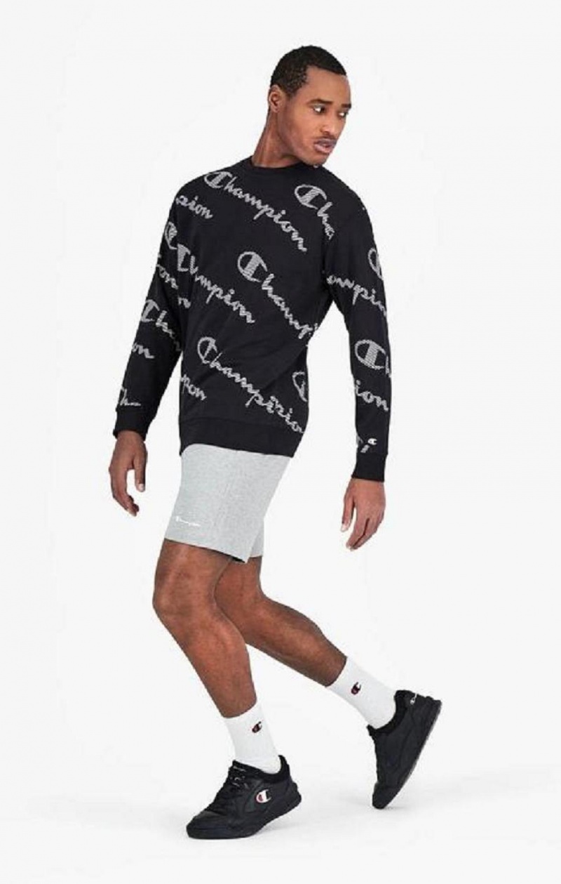 Champion All-Over Stripete Effect Script Logo Print Sweatshirt Gensere Herre Svarte | 2437-ZJQBN