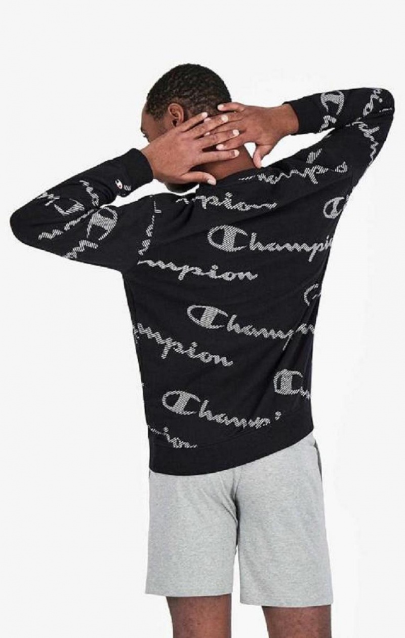 Champion All-Over Stripete Effect Script Logo Print Sweatshirt Gensere Herre Svarte | 2437-ZJQBN