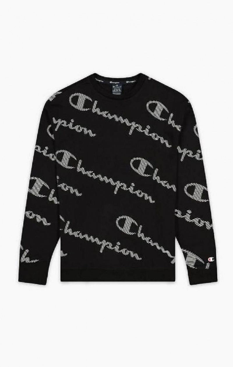 Champion All-Over Stripete Effect Script Logo Print Sweatshirt Gensere Herre Svarte | 2437-ZJQBN