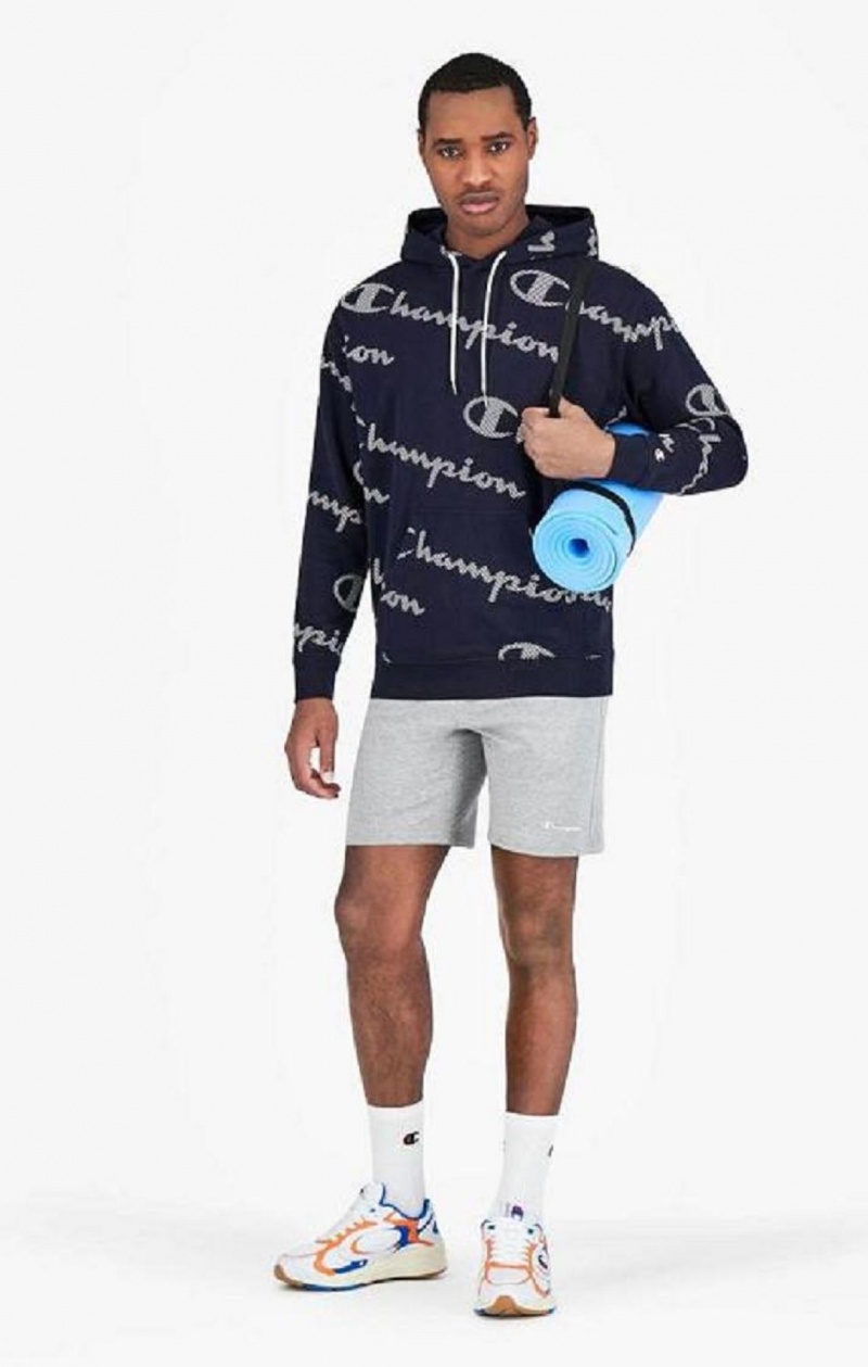 Champion All-Over Stripete Effect Script Logo Print Hoodie Hettegenser Herre Mørke Blå | 8216-VCXWD