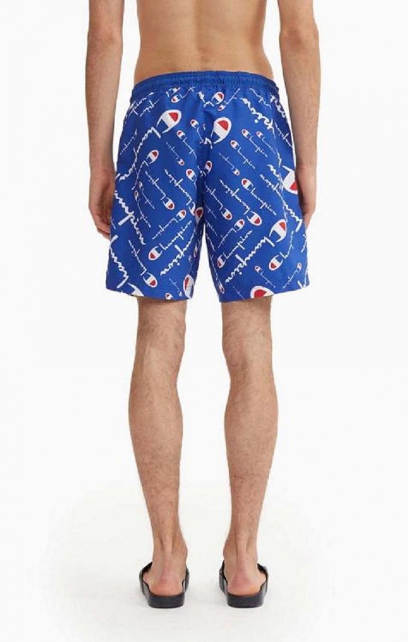 Champion All-over Script Logo Print Board Shorts Badetøy Herre Blå | 6527-IWXTH