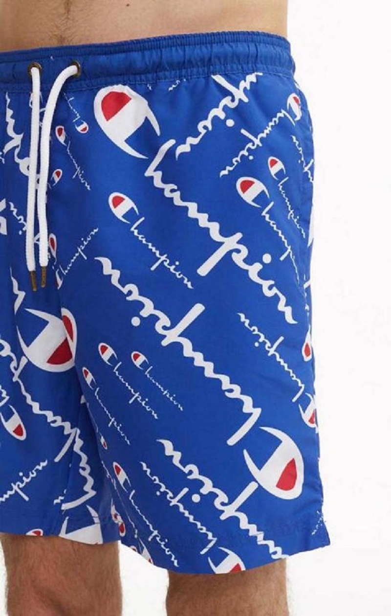 Champion All-over Script Logo Print Board Shorts Badetøy Herre Blå | 6527-IWXTH