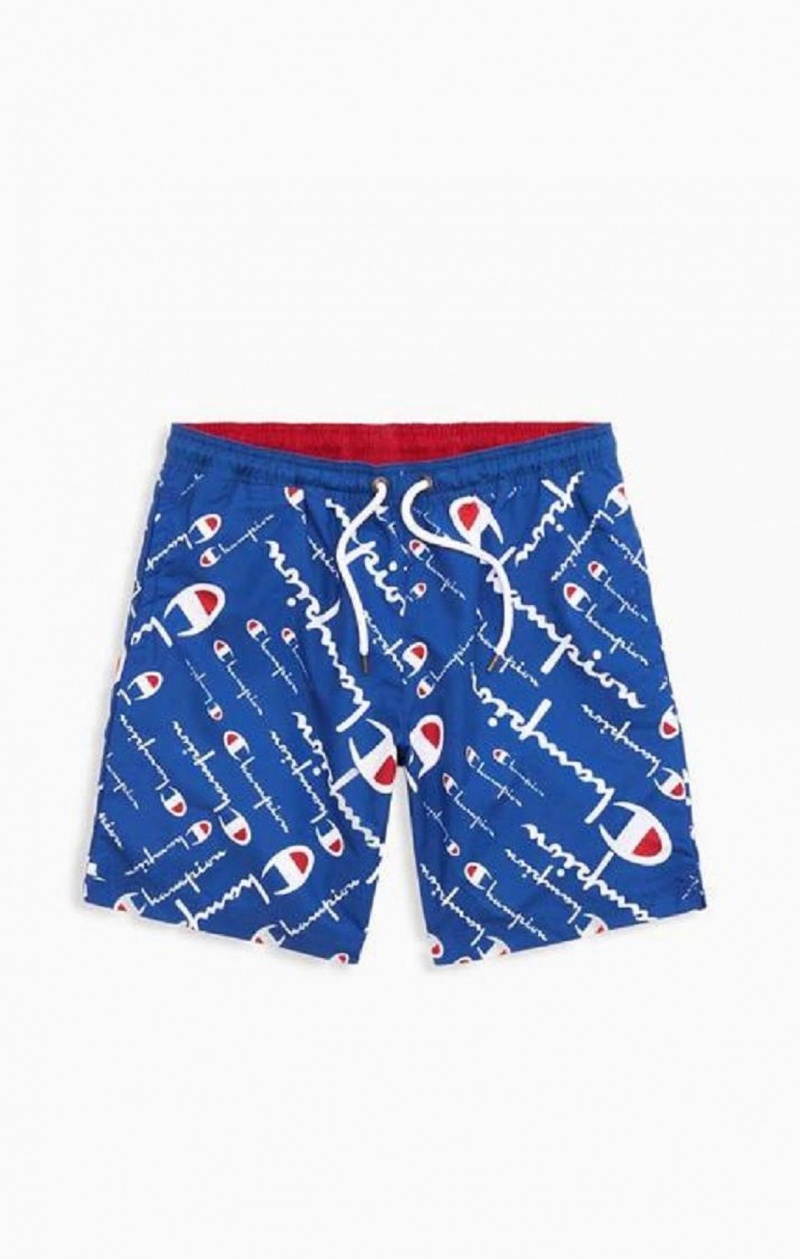 Champion All-over Script Logo Print Board Shorts Badetøy Herre Blå | 6527-IWXTH