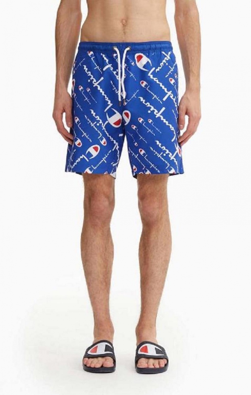 Champion All-over Script Logo Print Board Shorts Badetøy Herre Blå | 6527-IWXTH