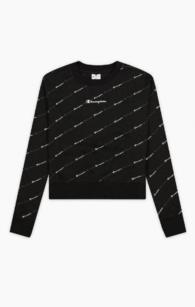 Champion All-over Script Logo Sweatshirt Gensere Dame Svarte | 9432-GPRWQ