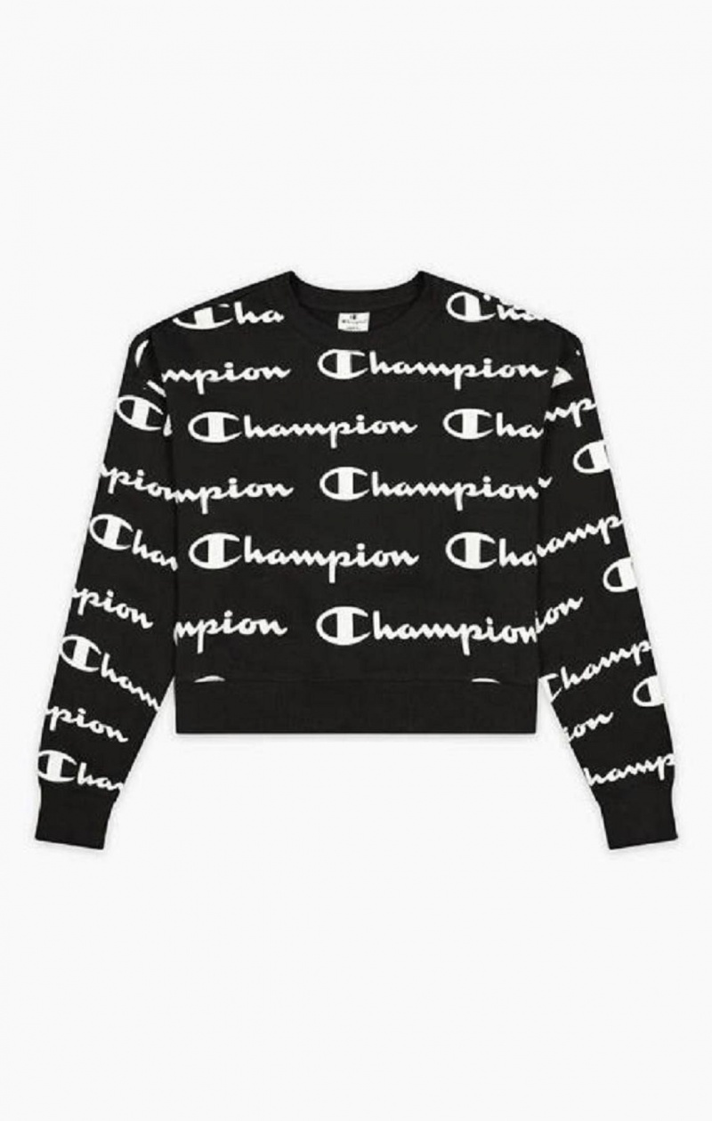 Champion All-over Script Logo Sweatshirt Gensere Dame Svarte | 1375-VNIDC