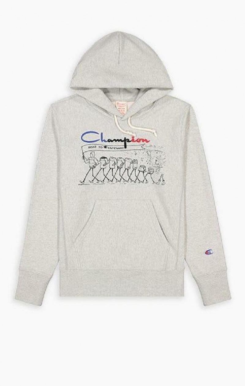 Champion Archive Centenary Print Reverse Weave Hoodie Hettegenser Herre Lyse Grå | 7830-GRKTW