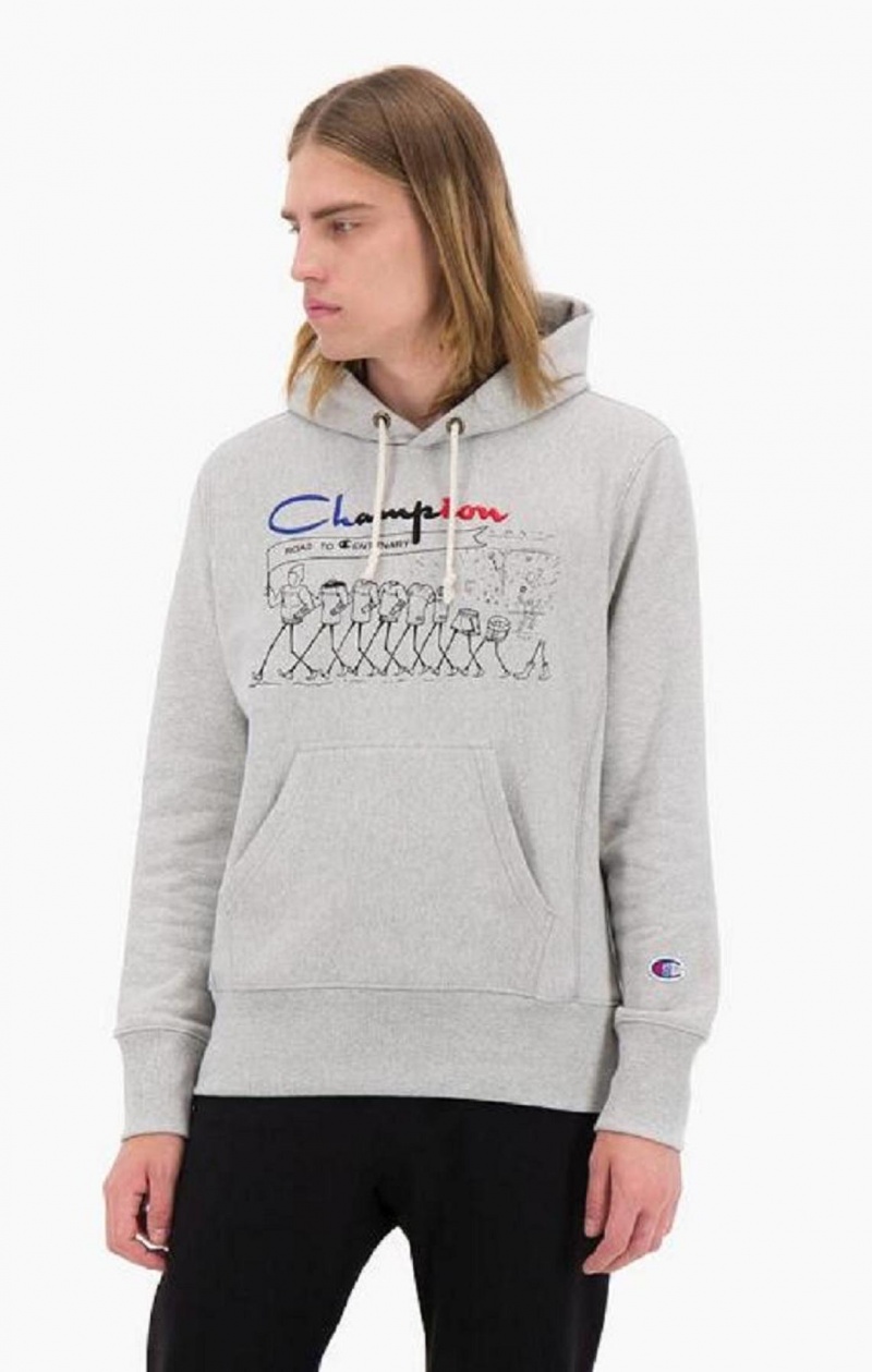 Champion Archive Centenary Print Reverse Weave Hoodie Hettegenser Herre Lyse Grå | 7830-GRKTW