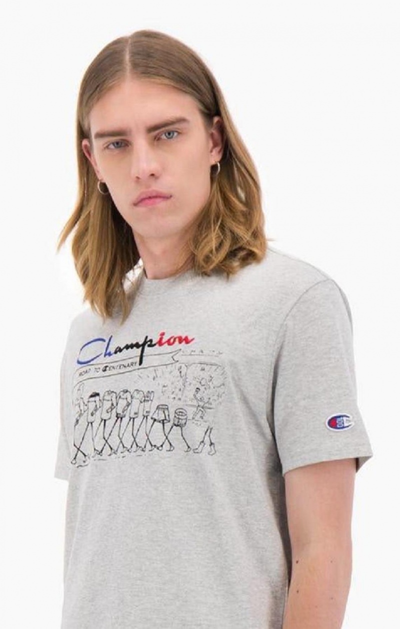 Champion Archive Centenary Print T-Shirt T-skjorte Herre Lyse Grå | 2147-FMQJC