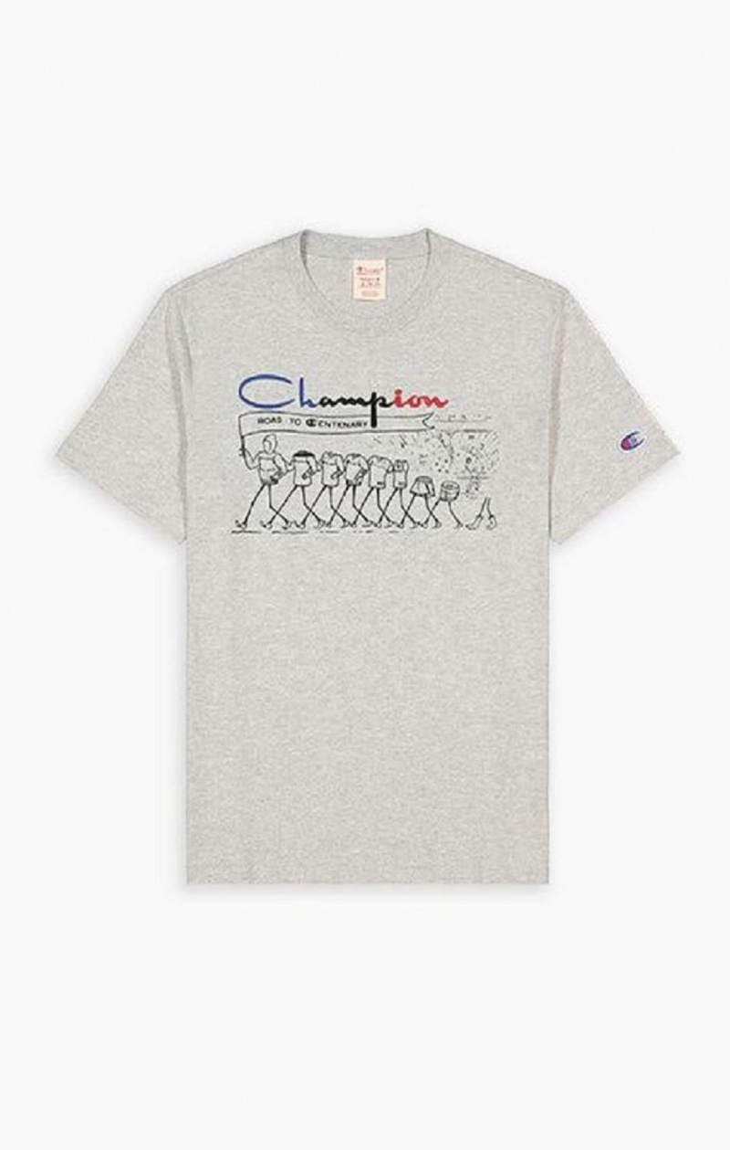 Champion Archive Centenary Print T-Shirt T-skjorte Herre Lyse Grå | 2147-FMQJC