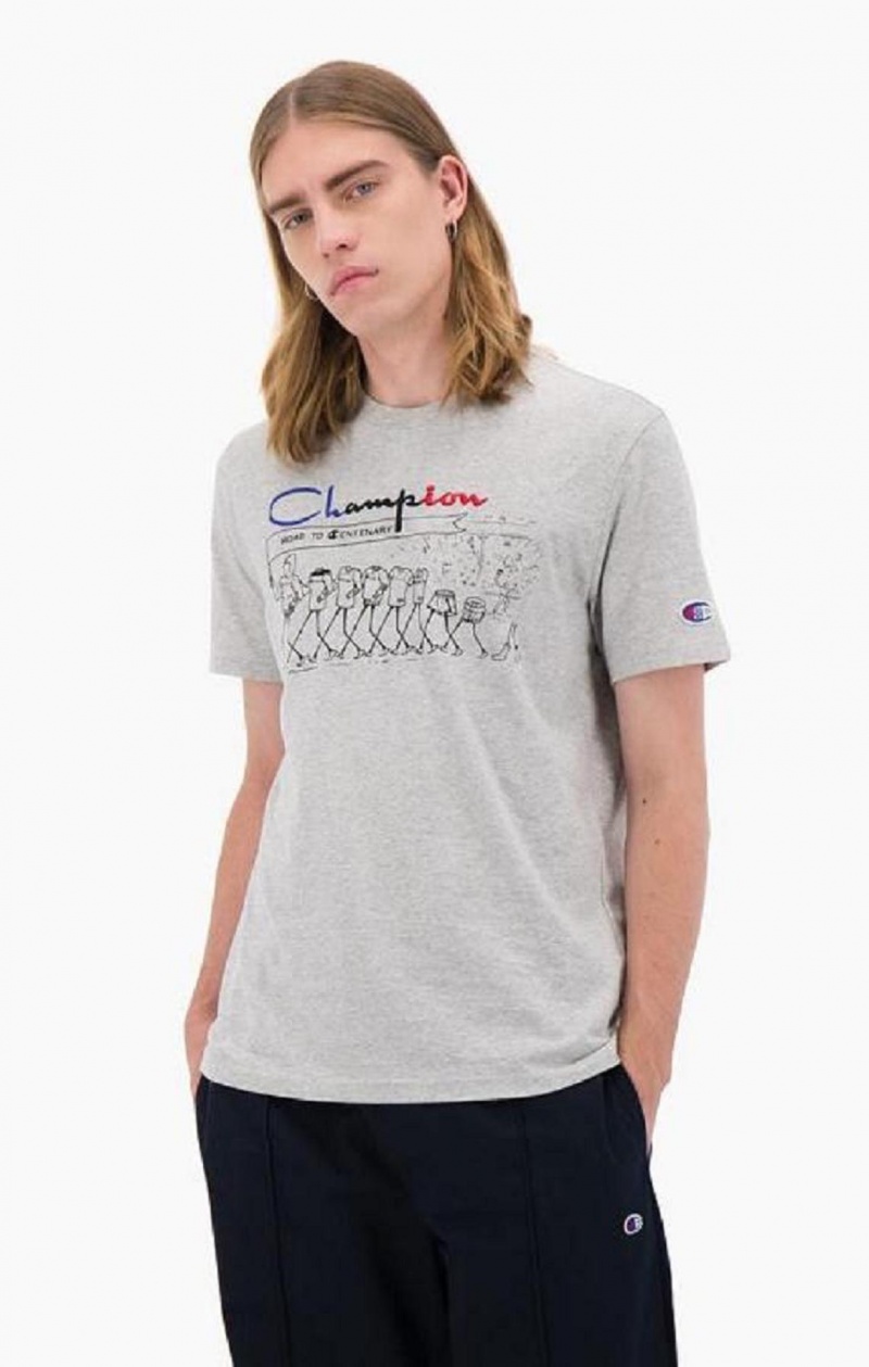 Champion Archive Centenary Print T-Shirt T-skjorte Herre Lyse Grå | 2147-FMQJC