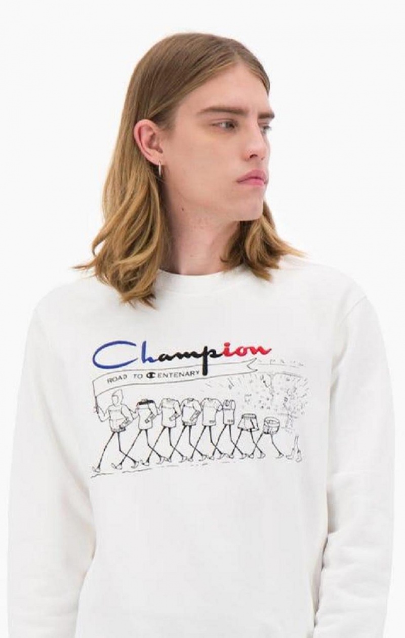 Champion Archive Print Reverse Weave Sweatshirt Gensere Herre Hvite | 7021-PFRHX