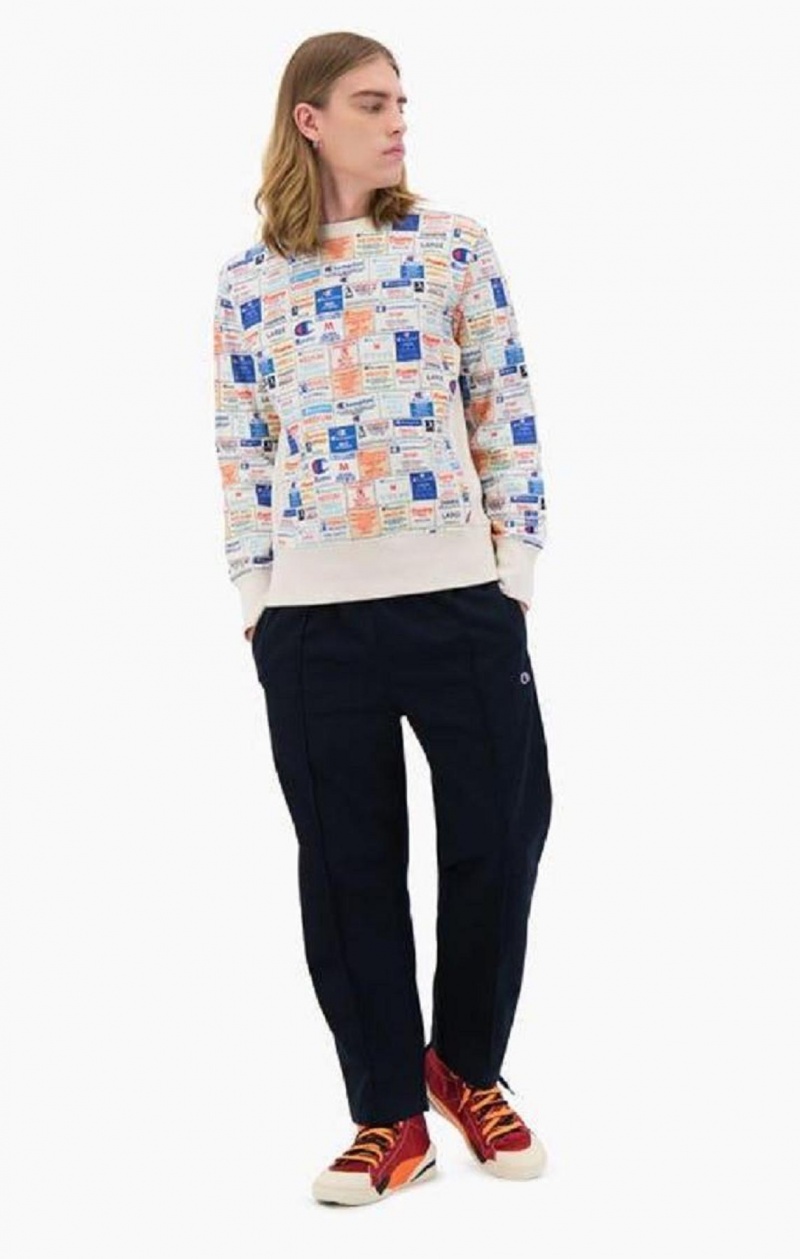 Champion Archive Print Reverse Weave Sweatshirt Gensere Herre Hvite | 6302-VMRKG