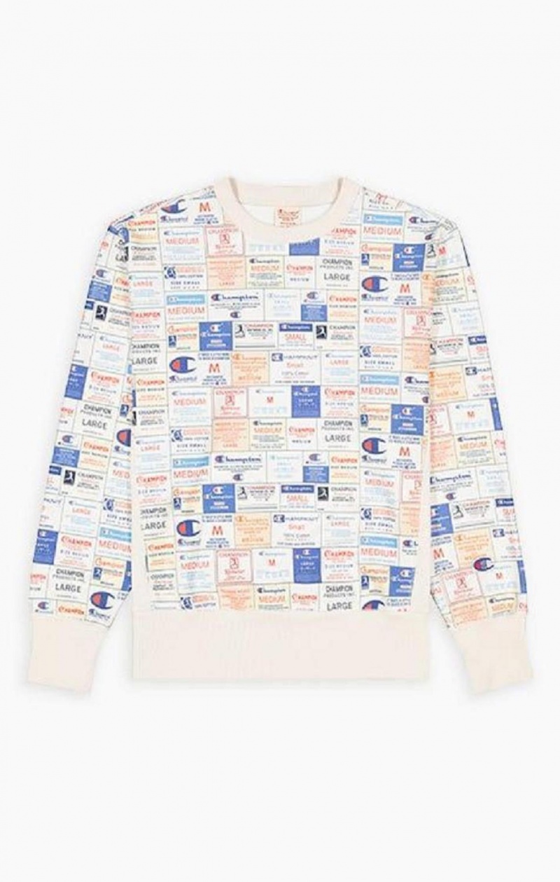 Champion Archive Print Reverse Weave Sweatshirt Gensere Herre Hvite | 6302-VMRKG