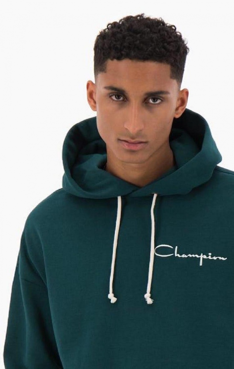 Champion Archive Script Logo Bomull Jersey Hoodie Hettegenser Herre Turkis Blå | 0328-KFPAW