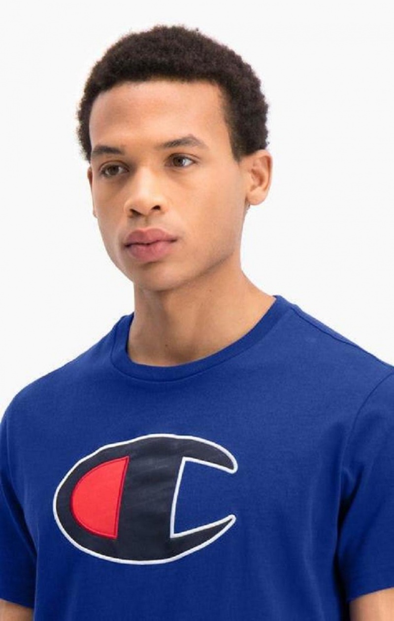 Champion Big C Crew Neck T-Shirt T-skjorte Herre Blå | 2607-XOWIG