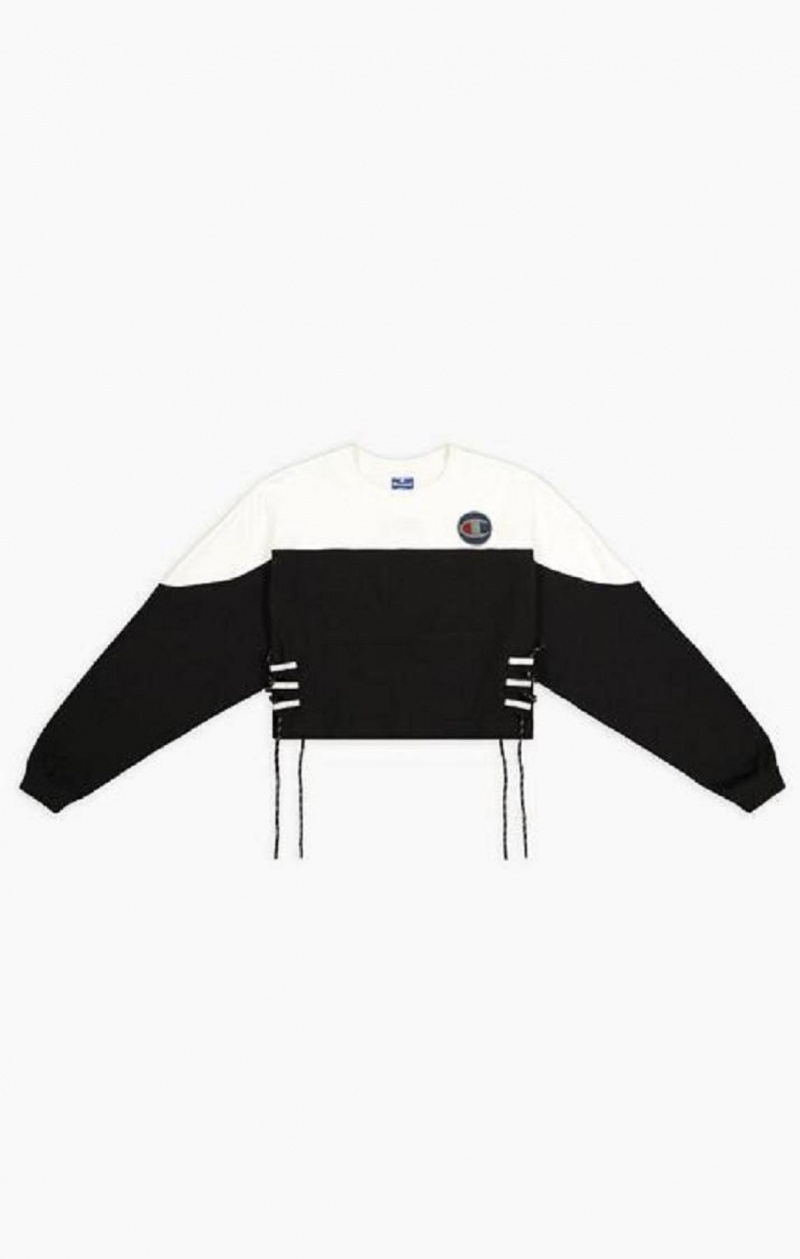 Champion Blonder Up Side Colour Block Copped Sweatshirt Gensere Dame Svarte Hvite | 8625-AFYES