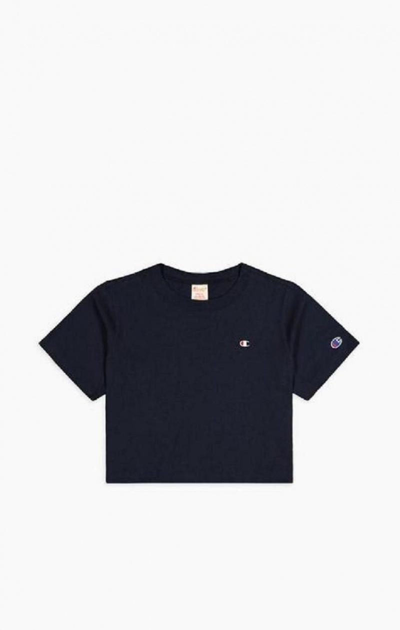 Champion C Logo Crew Neck Cropped T-Shirt T-skjorte Dame Mørke Blå | 9741-KFDTW