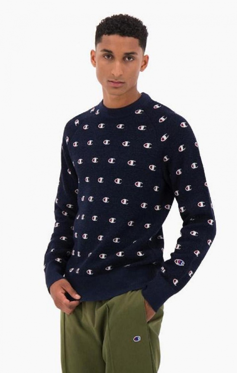 Champion C Logo Jacquard PiquÈ Sweatshirt Gensere Herre Mørke Blå | 9065-PSQYI