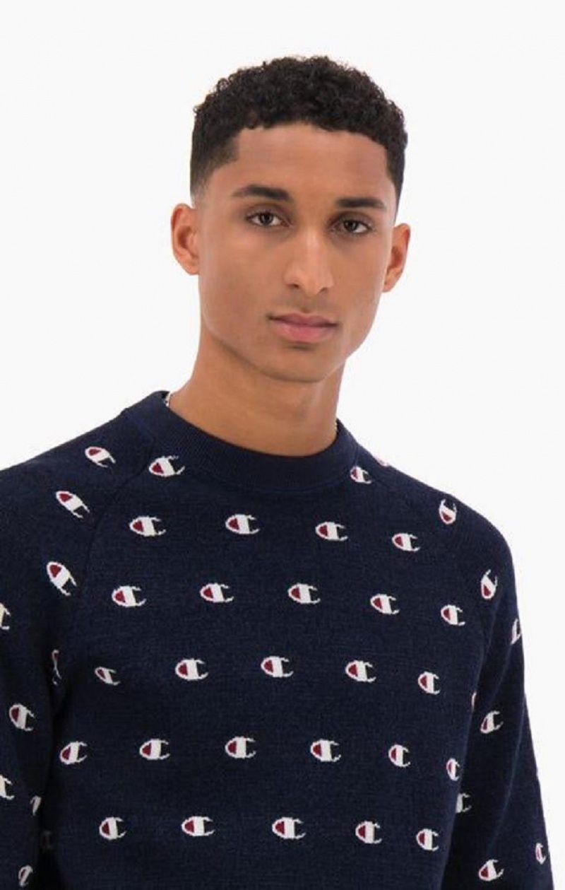 Champion C Logo Jacquard PiquÈ Sweatshirt Gensere Herre Mørke Blå | 9065-PSQYI