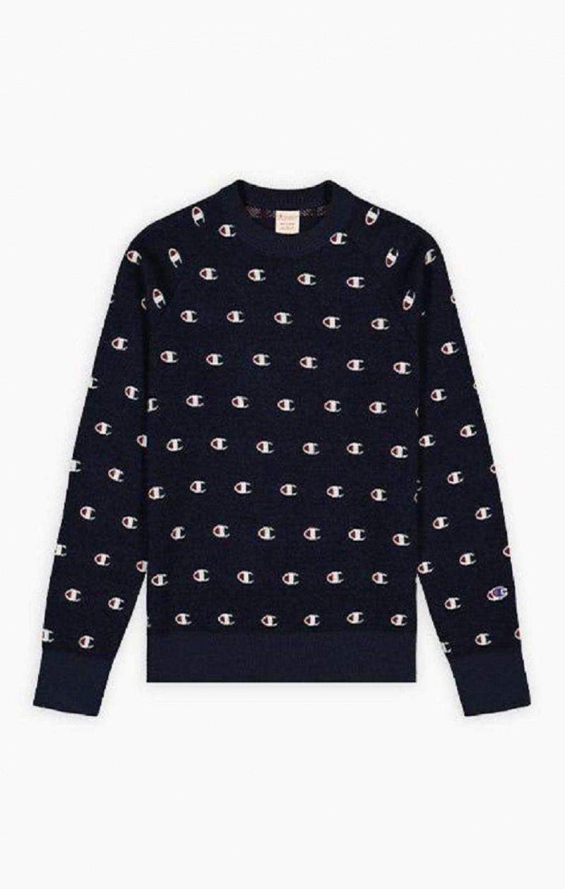 Champion C Logo Jacquard PiquÈ Sweatshirt Gensere Herre Mørke Blå | 9065-PSQYI