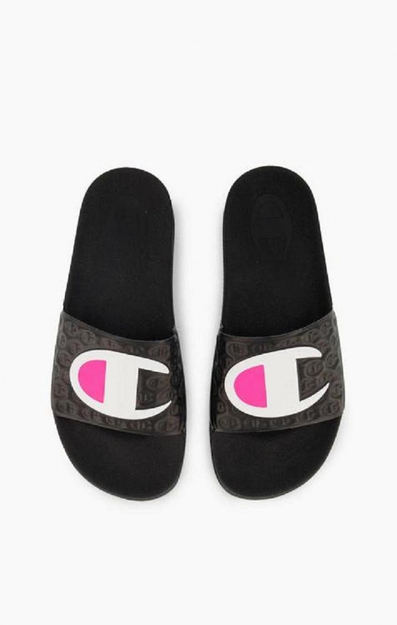 Champion C Logo Pool Slides Badesandaler Dame Svarte | 6293-QKYSW