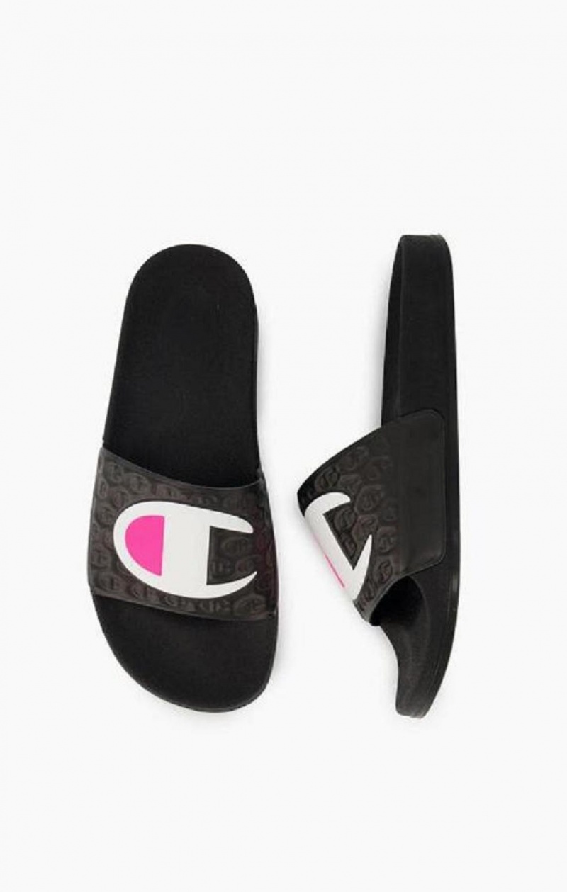 Champion C Logo Pool Slides Badesandaler Dame Svarte | 6293-QKYSW