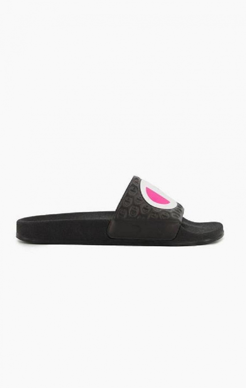 Champion C Logo Pool Slides Badesandaler Dame Svarte | 6293-QKYSW