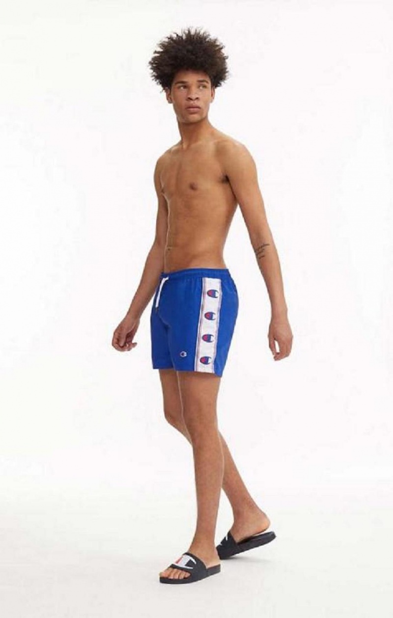 Champion C Logo Print Panel Swim Shorts Badetøy Herre Blå | 3720-BPAOR