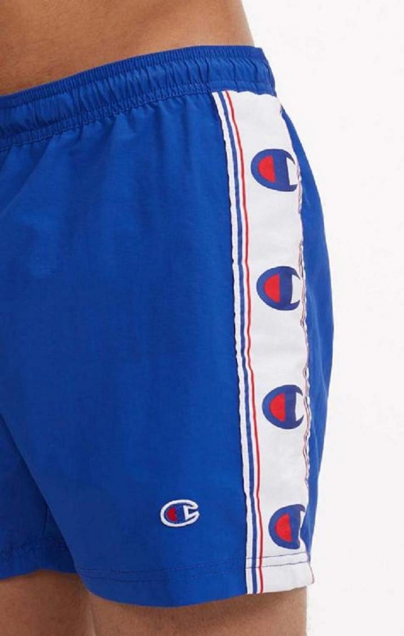 Champion C Logo Print Panel Swim Shorts Badetøy Herre Blå | 3720-BPAOR