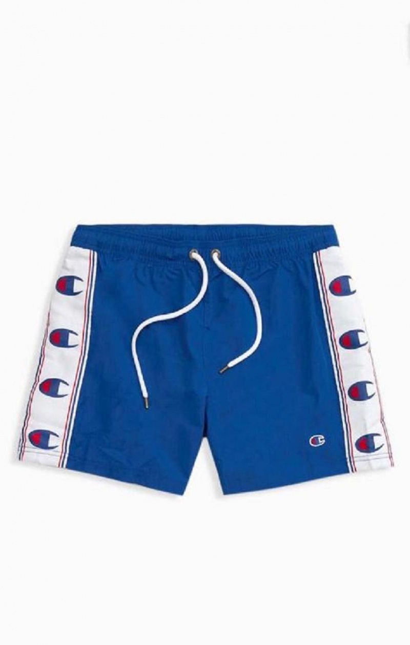 Champion C Logo Print Panel Swim Shorts Badetøy Herre Blå | 3720-BPAOR