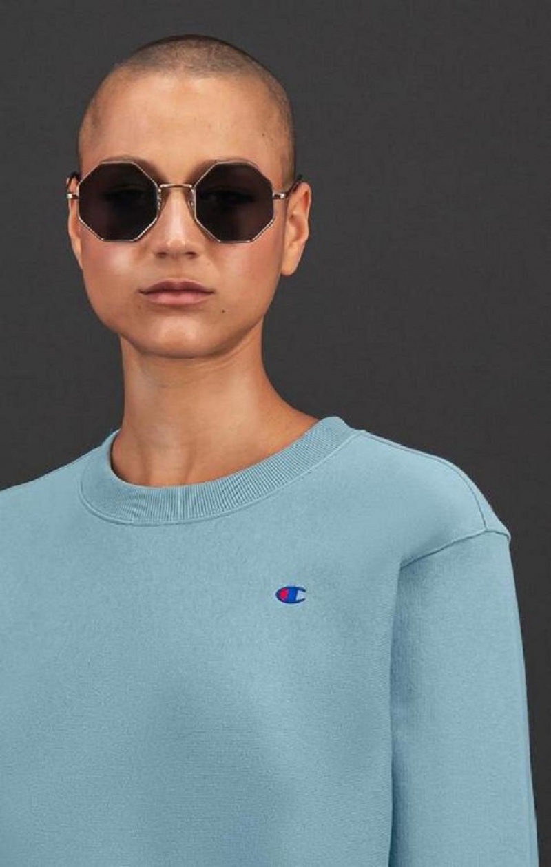 Champion C Logo Reverse Weave Sweatshirt Gensere Dame Turkis Blå | 5128-BXCGK