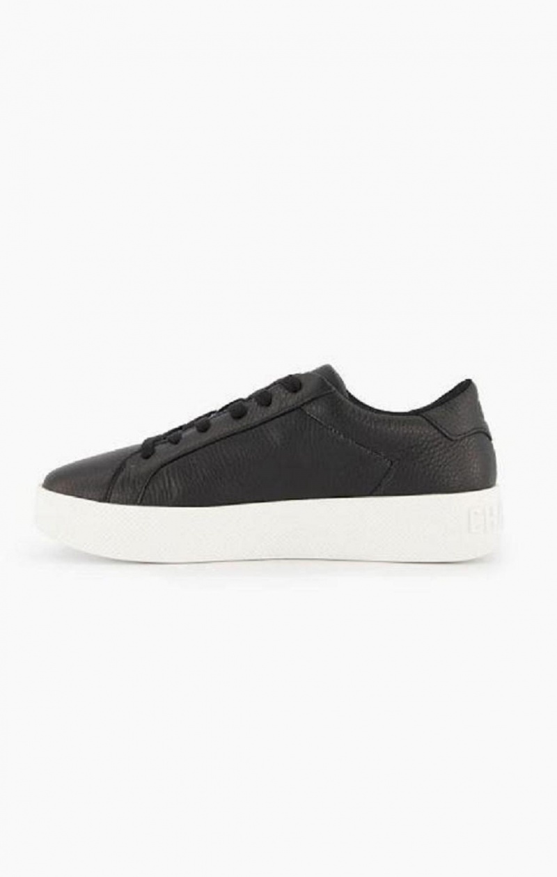 Champion C Logo Textured Lær Platform Trainers Joggesko Dame Svarte | 8725-HTGRF