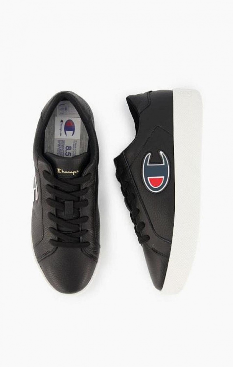 Champion C Logo Textured Lær Platform Trainers Joggesko Dame Svarte | 8725-HTGRF