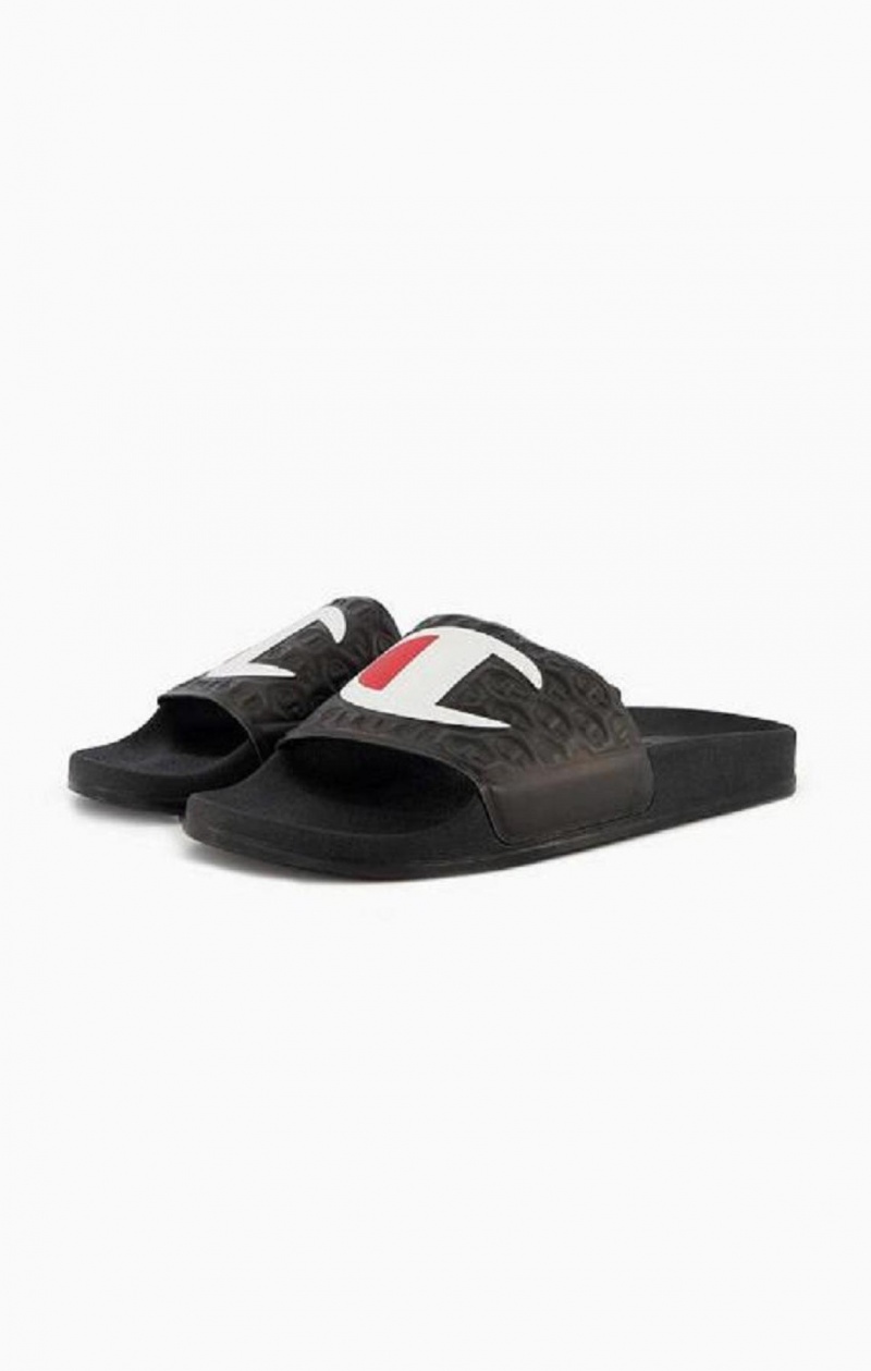 Champion C Patch Pool Slides Badesandaler Herre Svarte | 6785-PLBGC