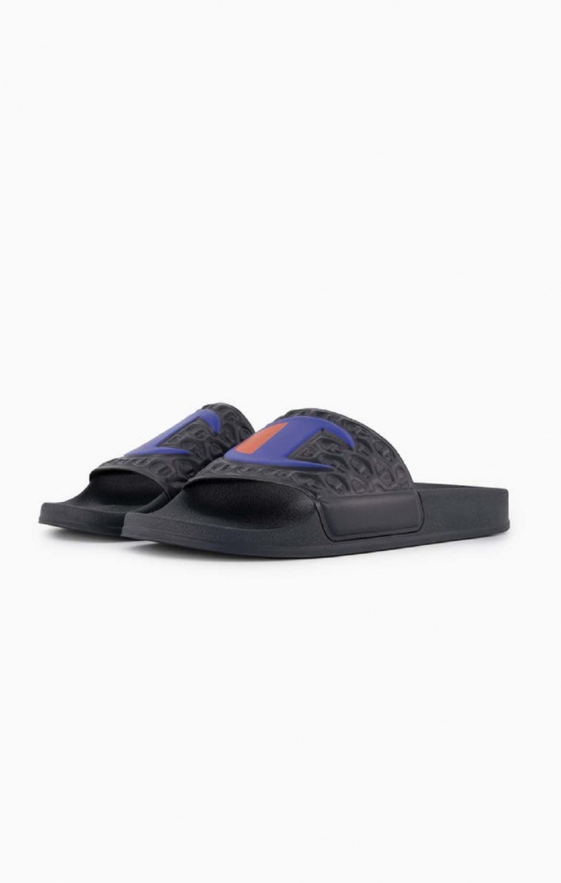 Champion C Patch Pool Slides Badesandaler Herre Mørke Blå | 7013-FHUOI