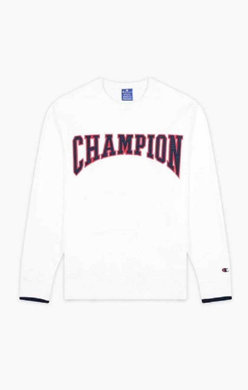 Champion Collegiate Logo Sweatshirt Gensere Herre Hvite | 8123-RKWDU