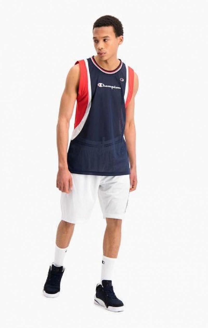 Champion Colour Block And Stripe Mesh Basketball Vest T-skjorte Herre Mørke Turkis | 8921-GOQPC