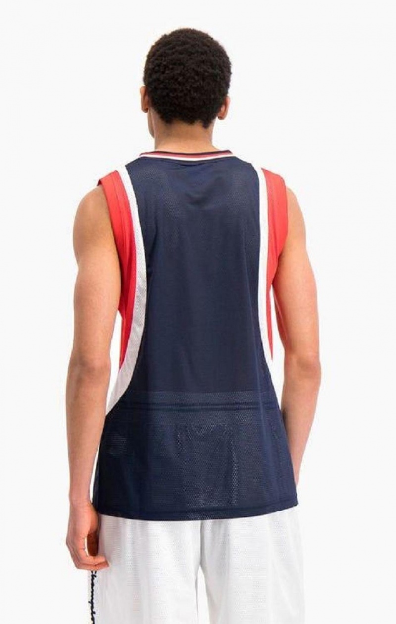 Champion Colour Block And Stripe Mesh Basketball Vest T-skjorte Herre Mørke Turkis | 8921-GOQPC