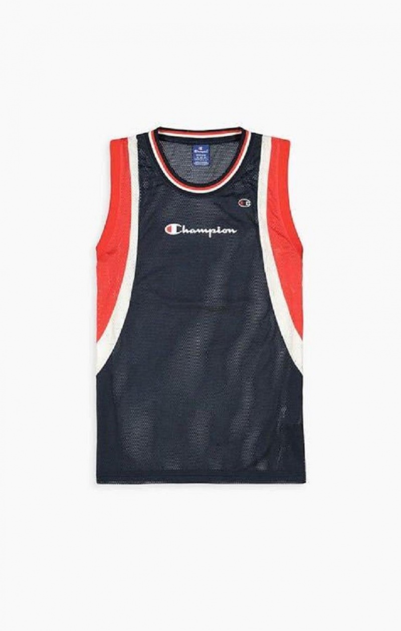 Champion Colour Block And Stripe Mesh Basketball Vest T-skjorte Herre Mørke Turkis | 8921-GOQPC