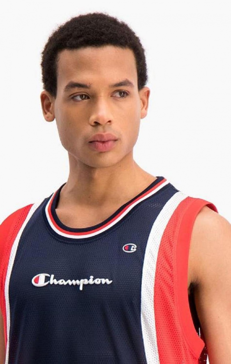 Champion Colour Block And Stripe Mesh Basketball Vest T-skjorte Herre Mørke Turkis | 8921-GOQPC