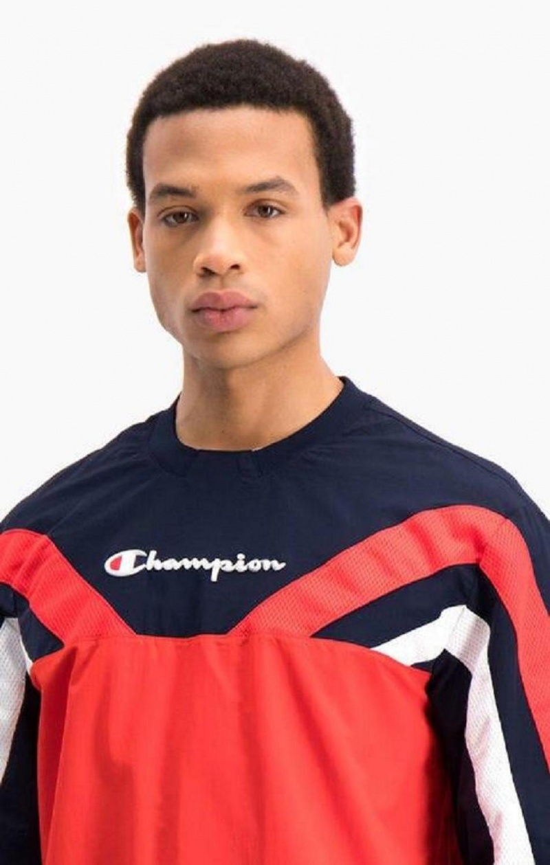 Champion Colour Block And Stripe Track Sweatshirt Gensere Herre Rød | 7152-VXRCN