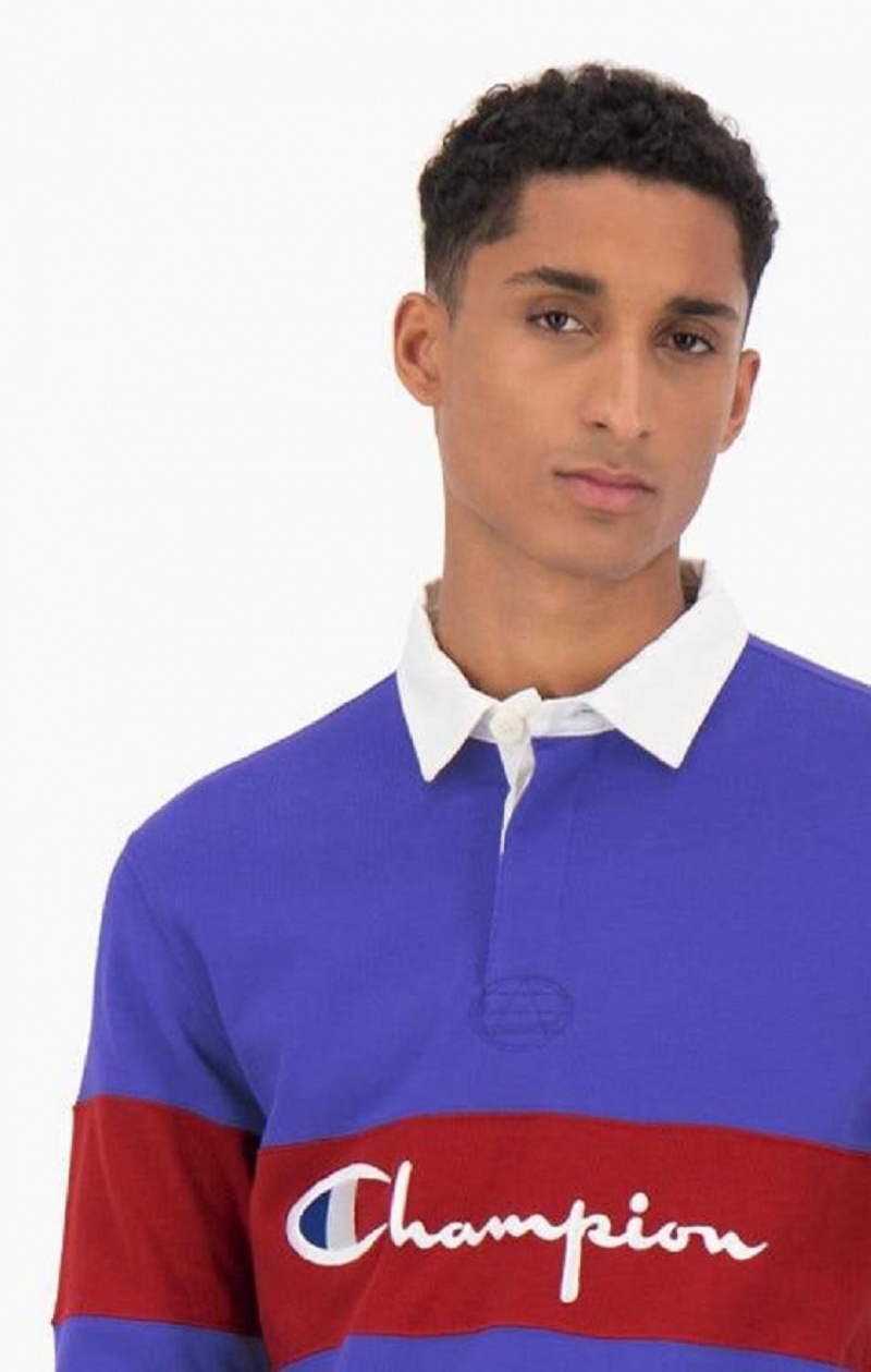 Champion Colour Block Bomull Jersey Polo Shirt T-skjorte Herre Blå | 9065-AOPSD